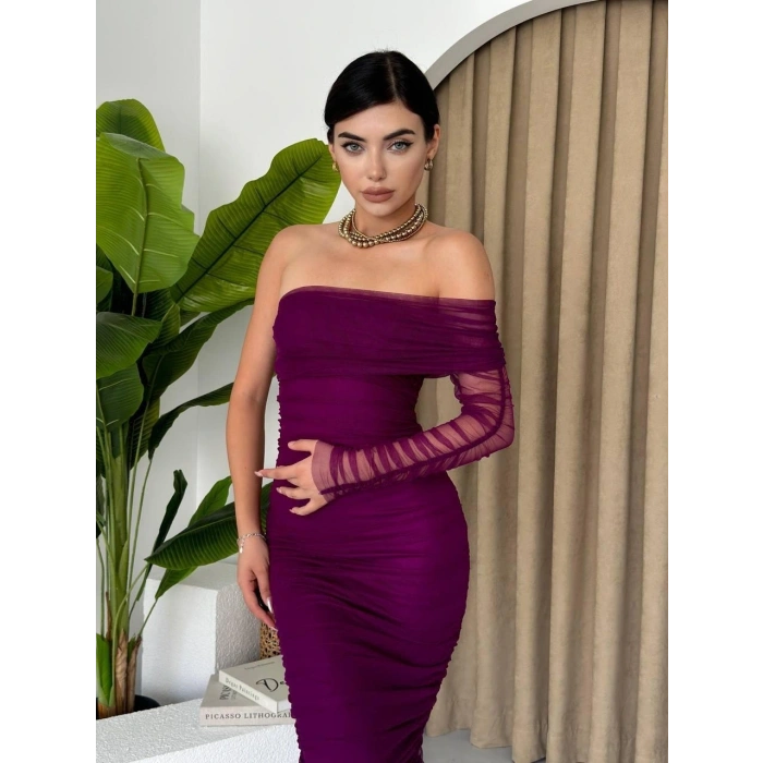 Polack Tek Omuz Tül Elbise