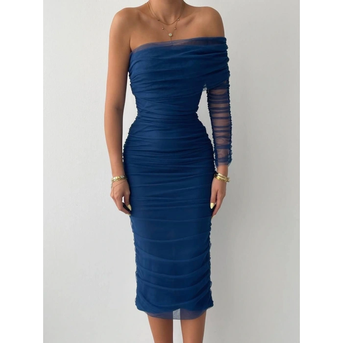 Polack Tek Omuz Tül Elbise