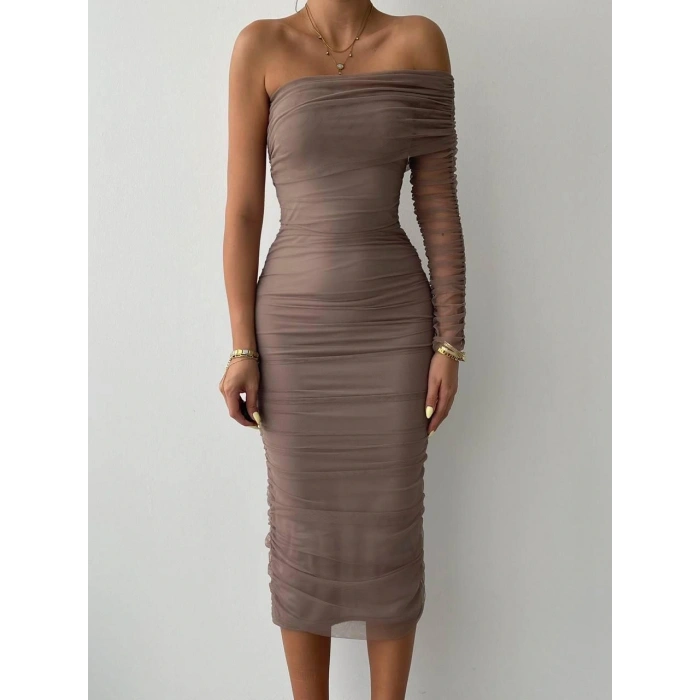 Polack Tek Omuz Tül Elbise