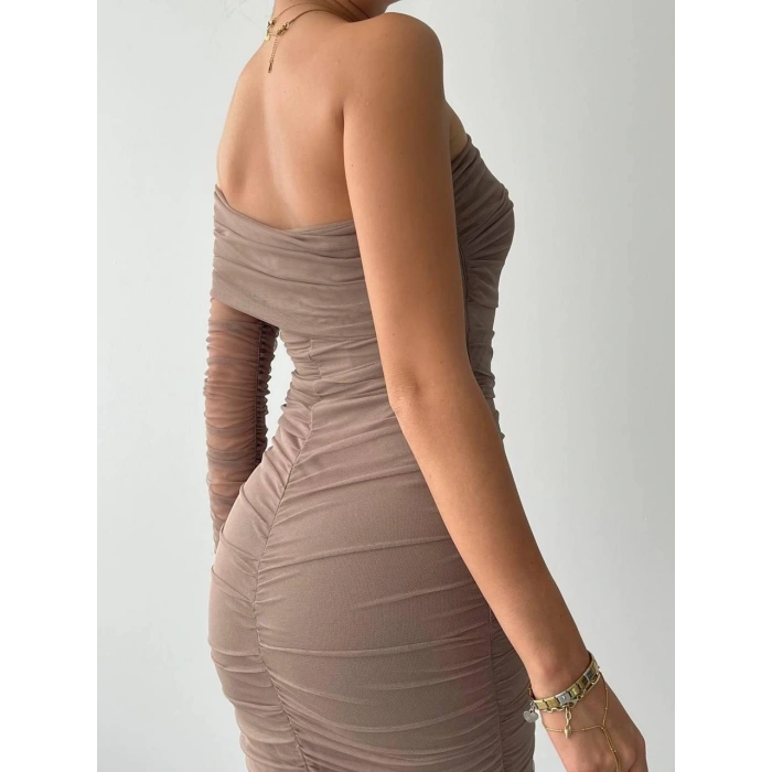 Polack Tek Omuz Tül Elbise