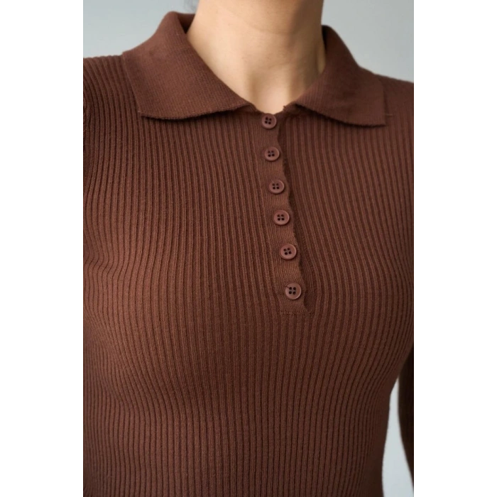 Polo Yaka 6 Düğmeli Kazak - KAHVE