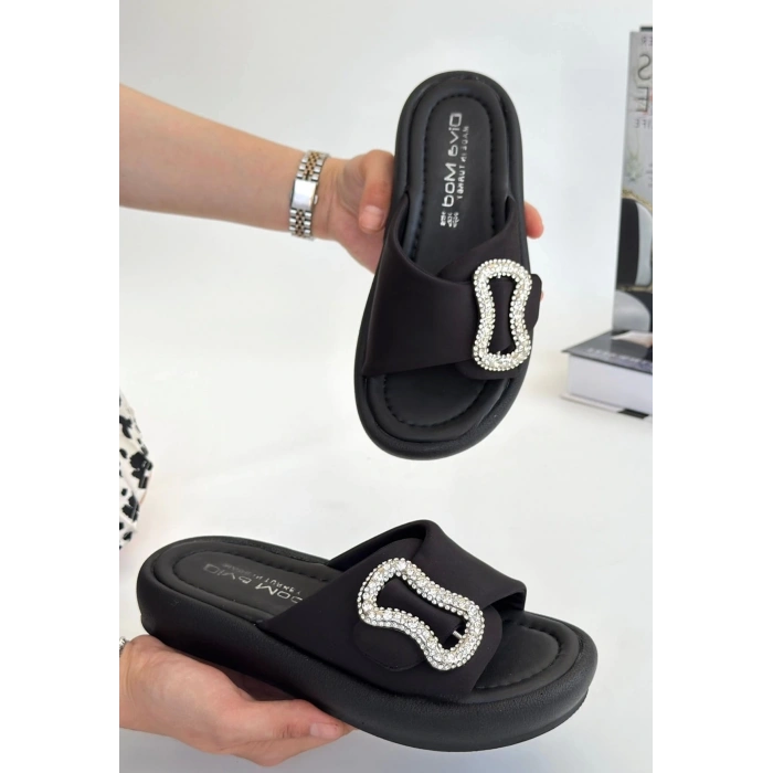 Rale Siyah Streç Tokalı Terlik