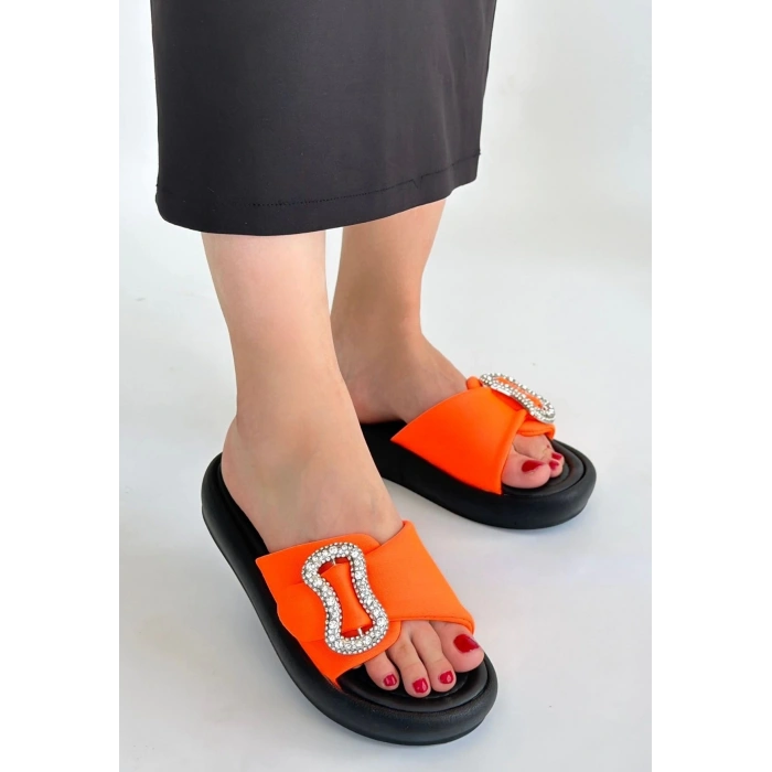 Rale Turuncu Saten Tokalı Terlik