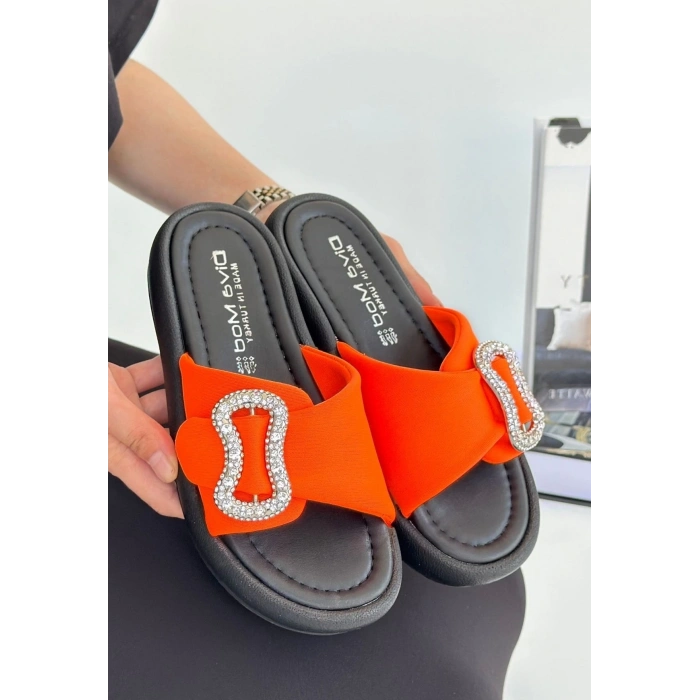 Rale Turuncu Saten Tokalı Terlik