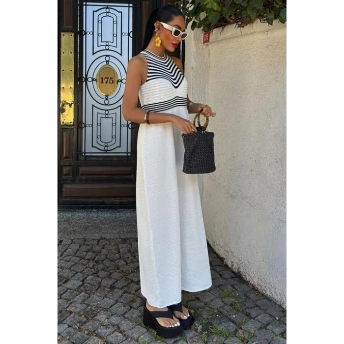 Roba Çizgili Uzun Triko Elbise 2858