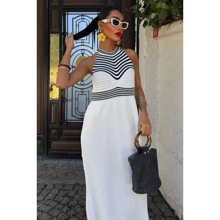 Roba Çizgili Uzun Triko Elbise 2858
