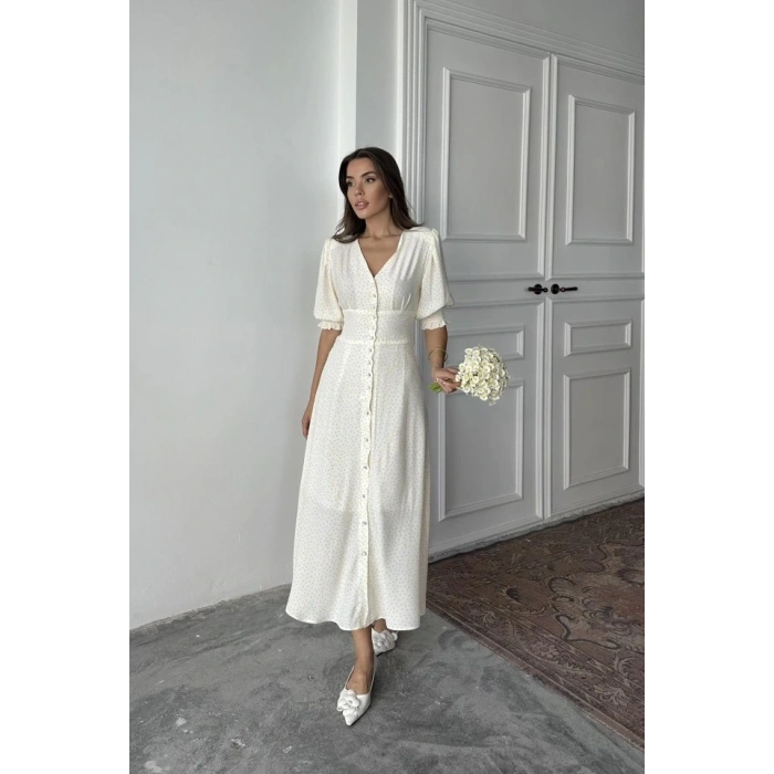 Sarı Arka Ve Bel Ucu Gipeli Elbise