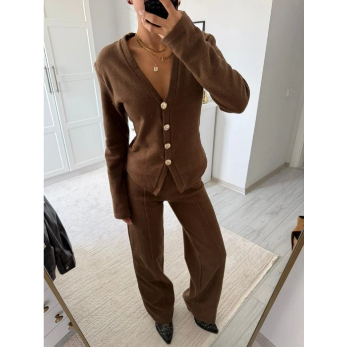 Selanik Kumaş Ön Düğmeli Ceket Çımalı PantolunTakım