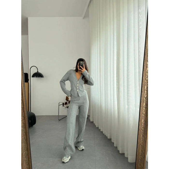 Selanik Kumaş Ön Düğmeli Ceket Çımalı PantolunTakım