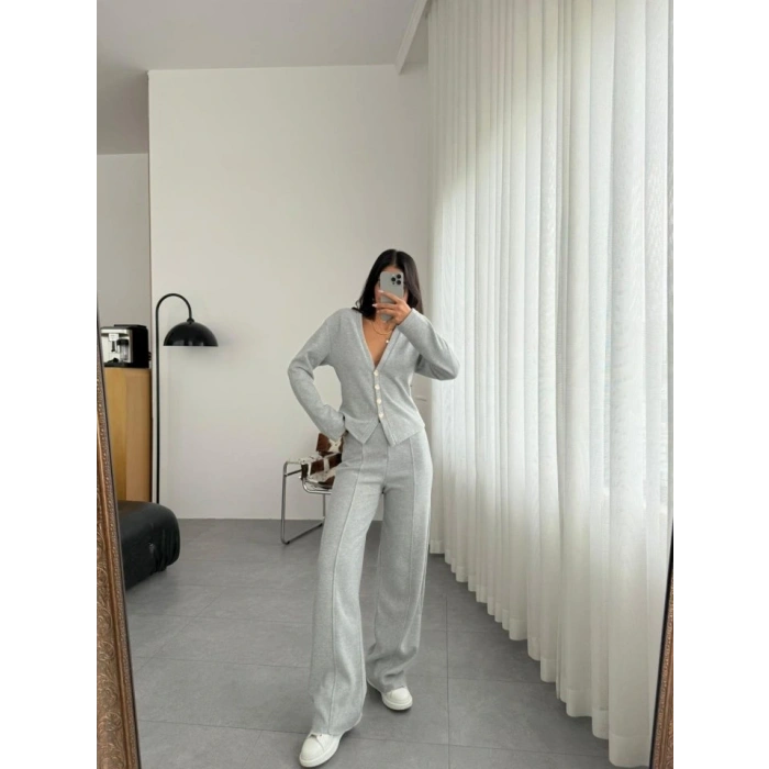 Selanik Kumaş Ön Düğmeli Ceket Çımalı PantolunTakım