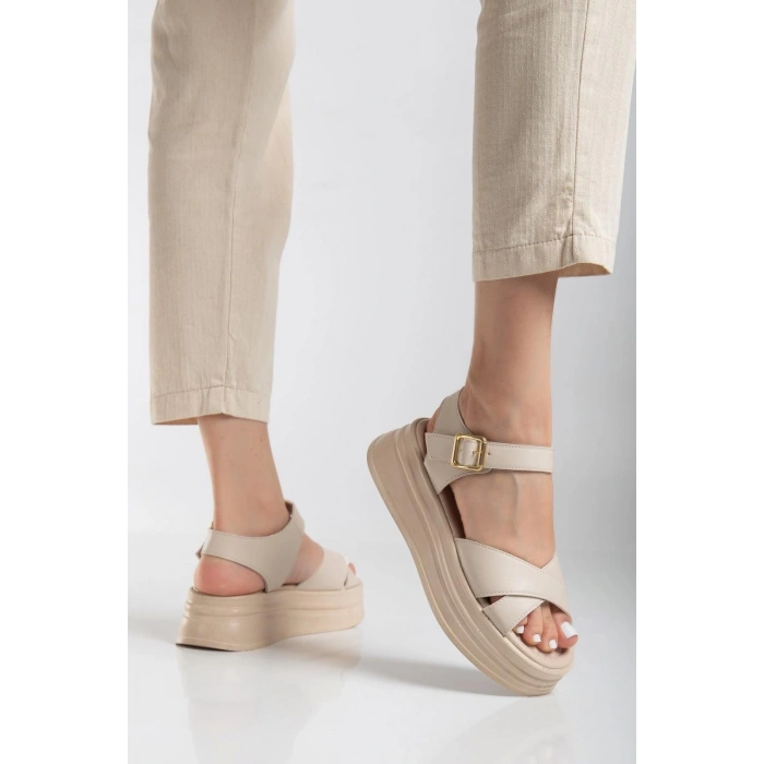 Sibna Bej Cilt Kemerli Sandalet