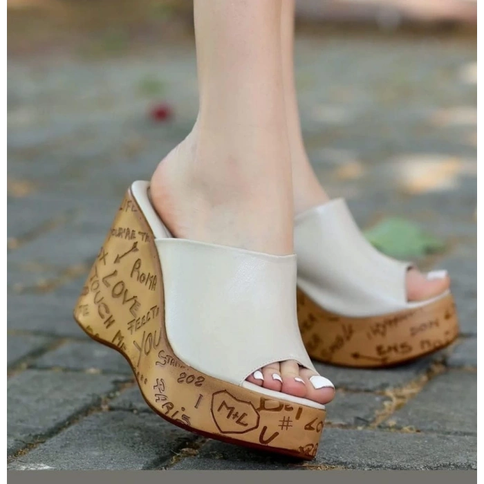 Silya Bej Cilt Dolgu Topuk Terlik