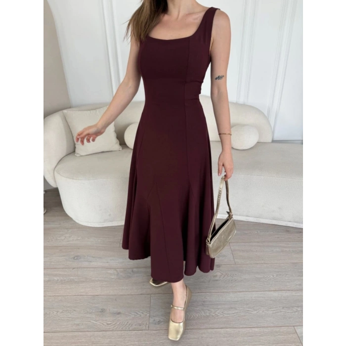 Sırt Dekolteli Kolsuz Uzun Elbise - Mürdüm