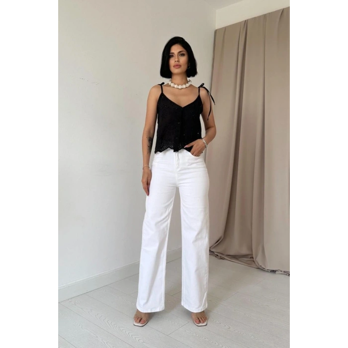 Siyah Bağcıklı Brode Bluz