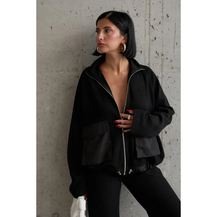 Siyah Cepli Triko Ceket Ve Pantolon Takım