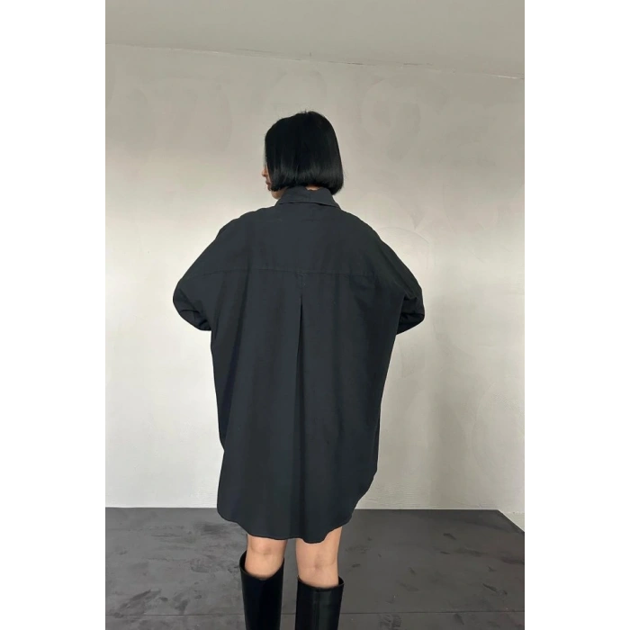 Siyah Çift Cep Kapaklı Çıtçıtlı Gömlek