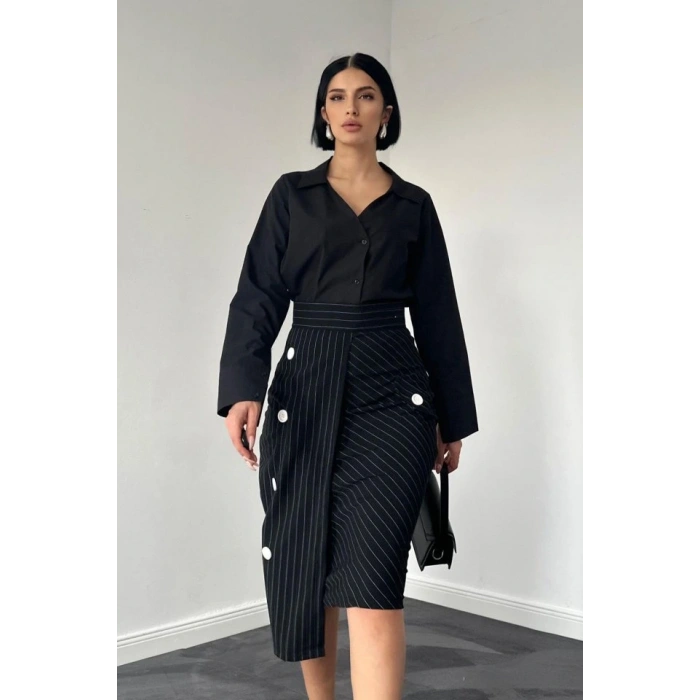 Siyah Çizgili Poliviskon Etek