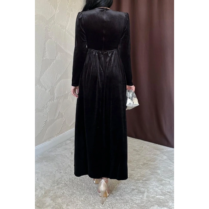 Siyah Göğüs Altı Taşlı Elbise