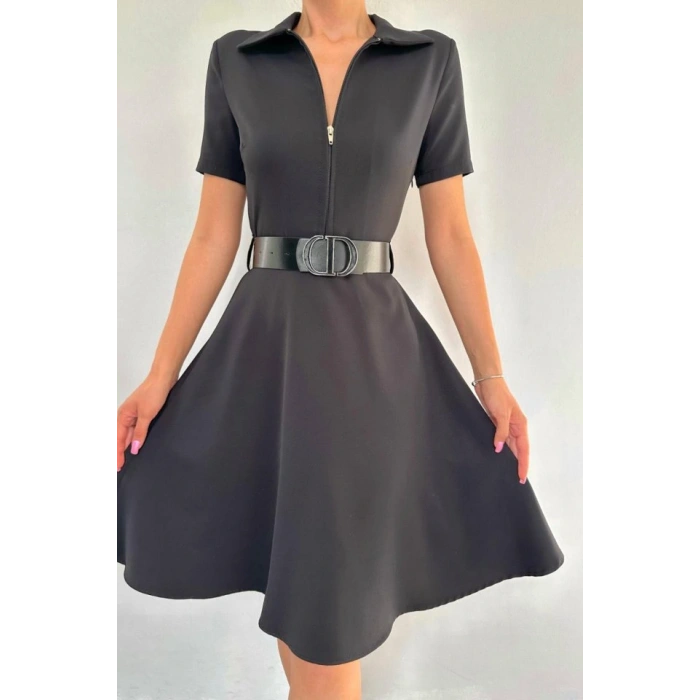 Siyah Kemerli Spor Elbise