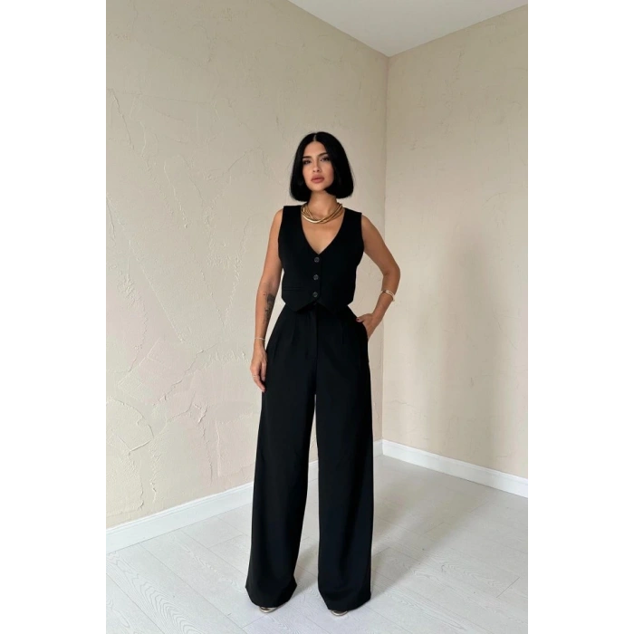 Siyah Klas Ceket Ve Yelek Ve Pantolon Takım