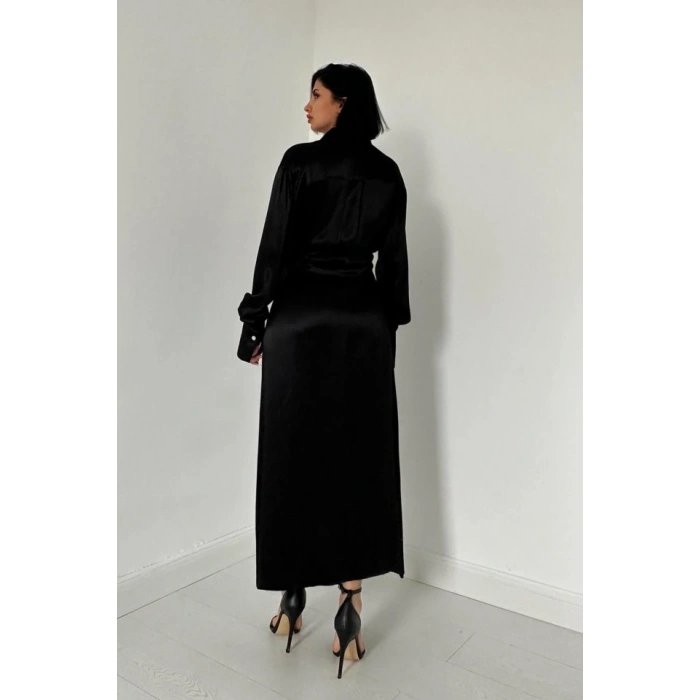 Siyah Kuşaklı Gömlek Elbise