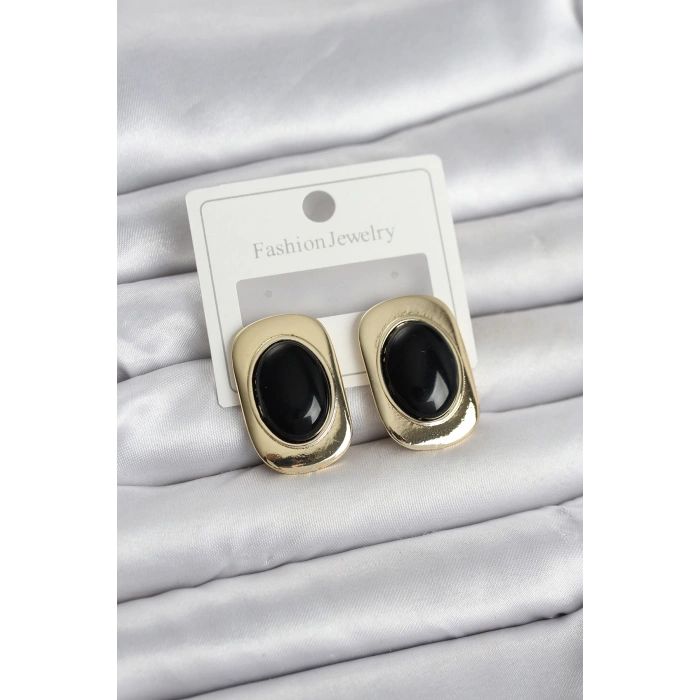 Siyah Renk Kare Model Vintage Kadın Küpe