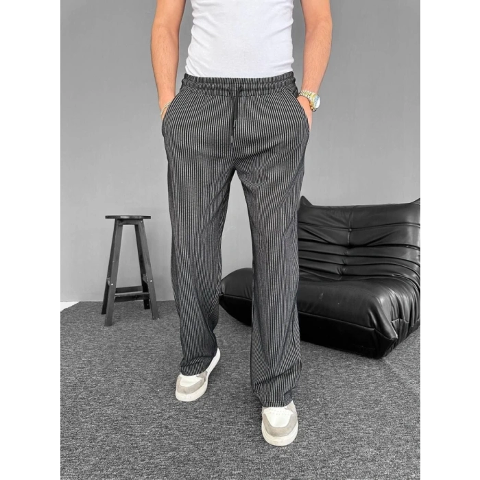 Su Yolu Çizgili Cepli Pantalon - Siyah