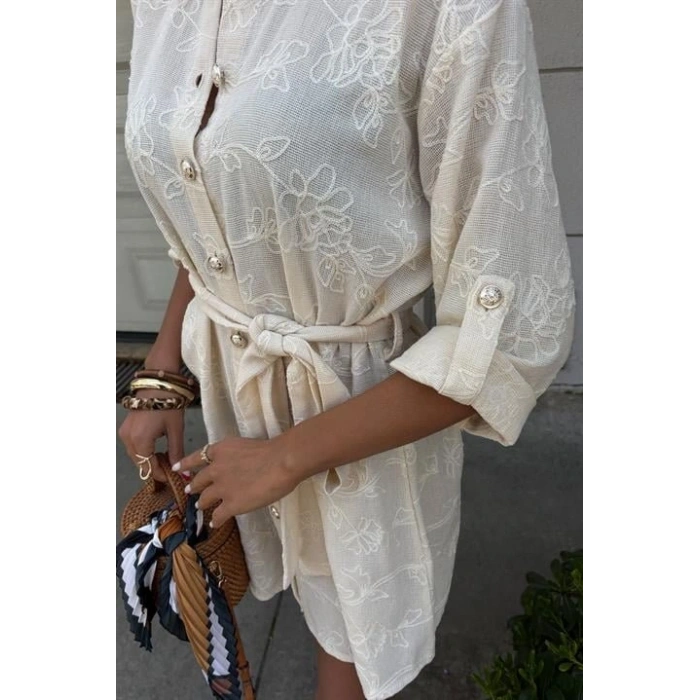 Süzene Nakışlı Ve Gold Düğmeli Elbise 2742