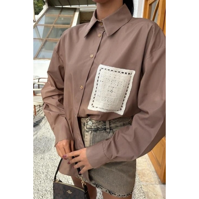 Süzine Cepli Arkası Yırtmaçlı Oversize Gömlek 3420