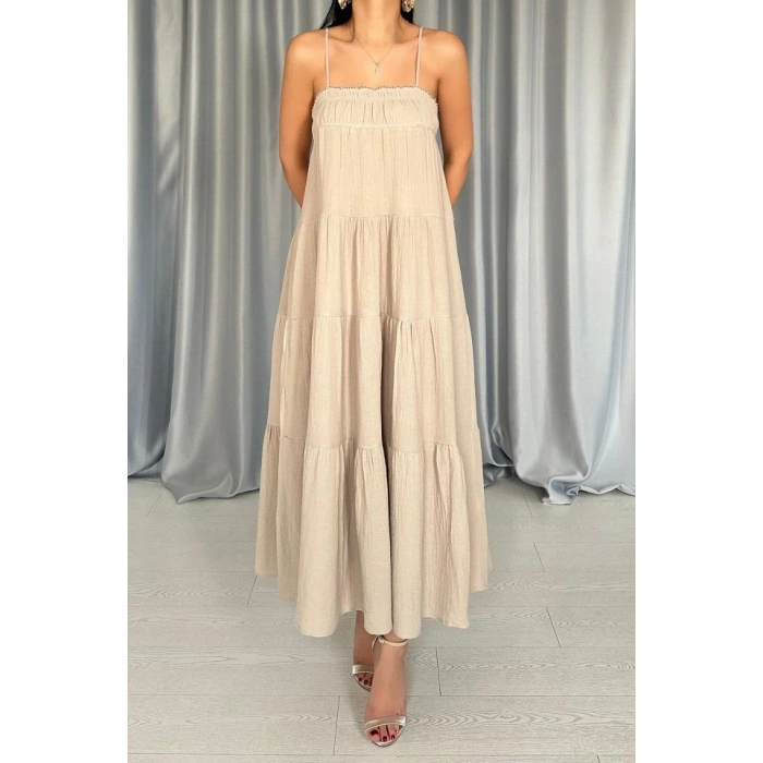 Taş Askılı Parçalı Müslin Elbise