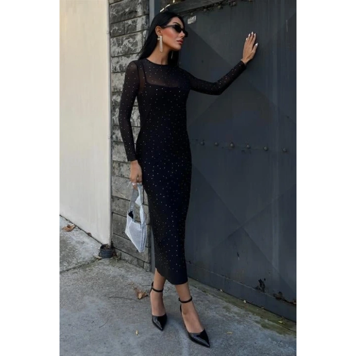 Taş İşlemeli Premium Tül Elbise 2829