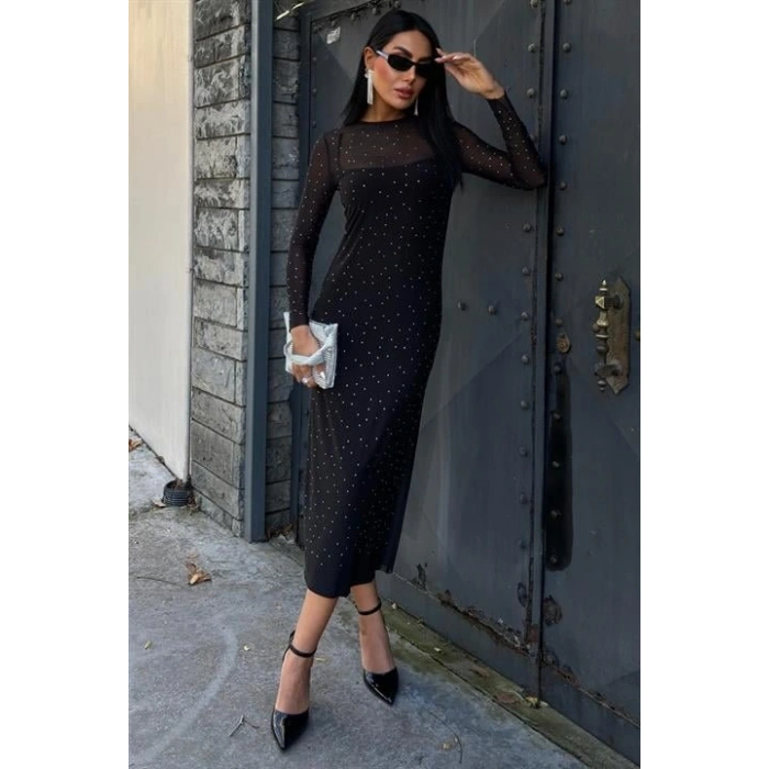 Taş İşlemeli Premium Tül Elbise 2829