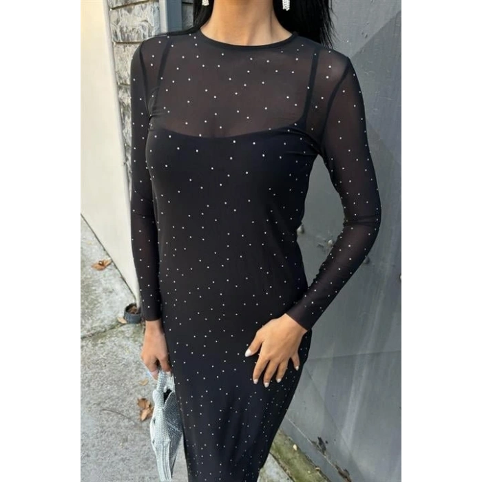 Taş İşlemeli Premium Tül Elbise 2829