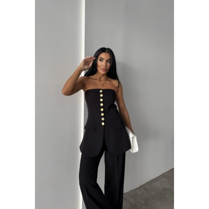 TASARIM GOLD DÜĞMELİ STRABLEZYELEK - Siyah