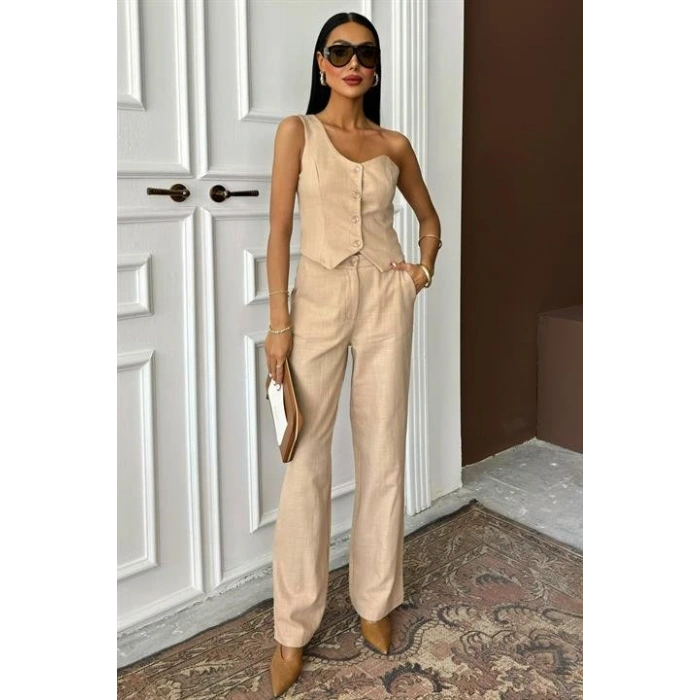 Tek Omuz Büstiyer Plazzo Pantolon Viscon Takım 10159