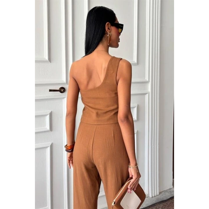 Tek Omuz Büstiyer Plazzo Pantolon Viscon Takım 10159