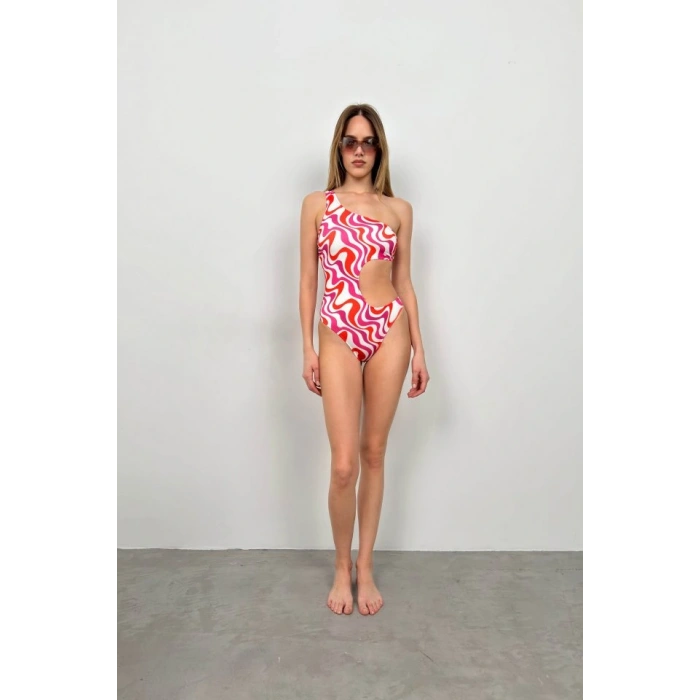 Tek Omuz Desenli Mayokini