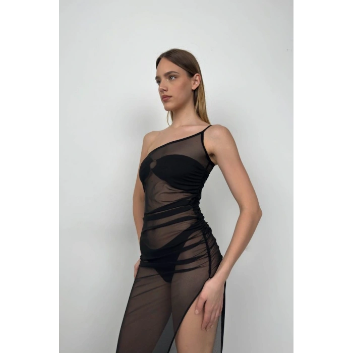 Tek Omuz Yırtmaç Detay Pareo