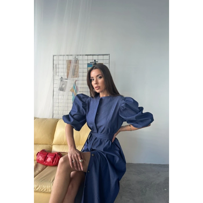 TENCEL KARPUZ KOL ELBİSE - İndigo