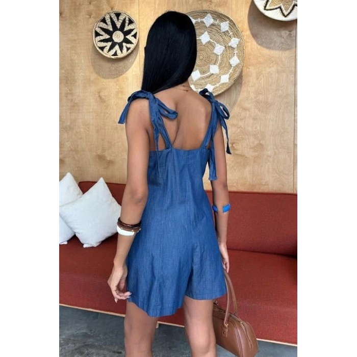 Tensel Denim Kumaşlı Mini Tulum 1363