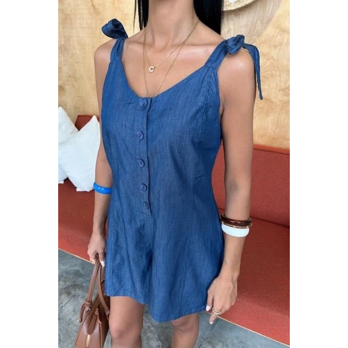 Tensel Denim Kumaşlı Mini Tulum 1363