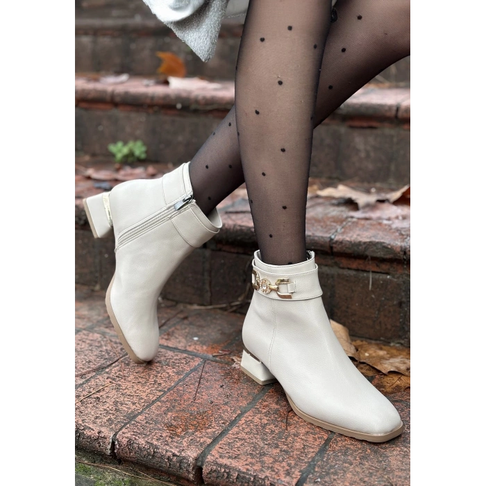 Terci Bej Cilt Topuklu Bot