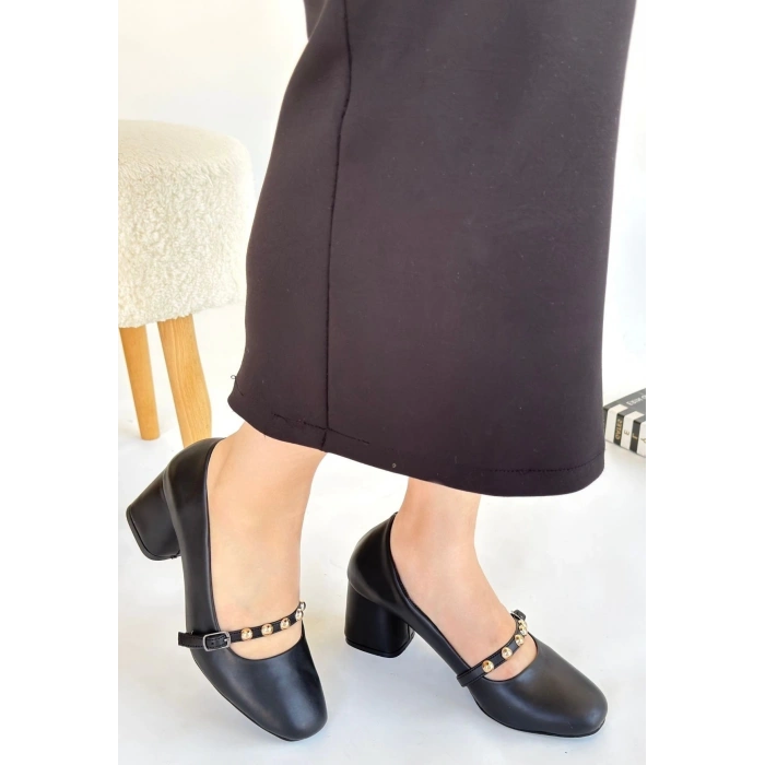 Tino Siyah Cilt Topuklu Ayakkabı