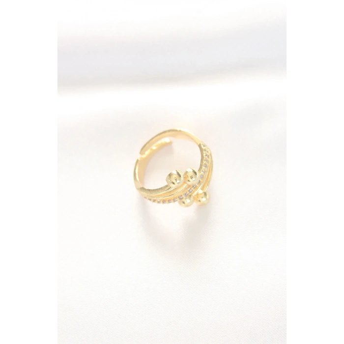 Topçuk Model Zirkon Taşlı Gold Renk Ayarlanabilir Yüzük