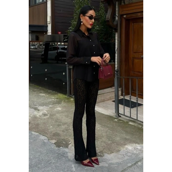 Transparan Detaylı Dökümlü Gömlek 3427