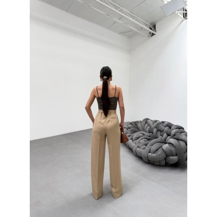 Trio Arka Bel Lasti̇k Detayli Palazzo Pantolon