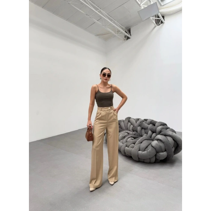 Trio Arka Bel Lasti̇k Detayli Palazzo Pantolon