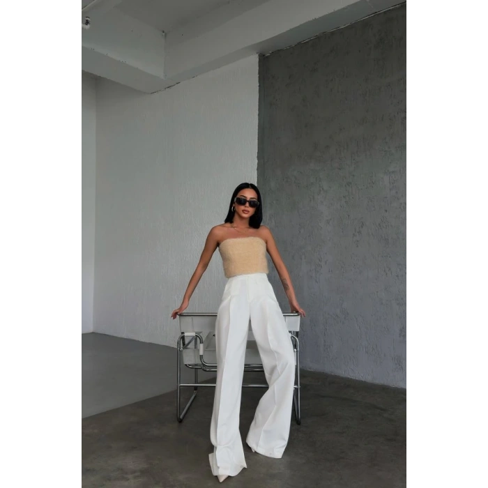 Üç Düğme Detayli Palazzo Pantolon