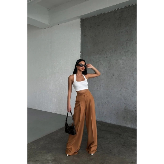 Üç Düğme Detayli Palazzo Pantolon