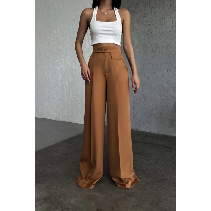 Üç Düğme Detayli Palazzo Pantolon